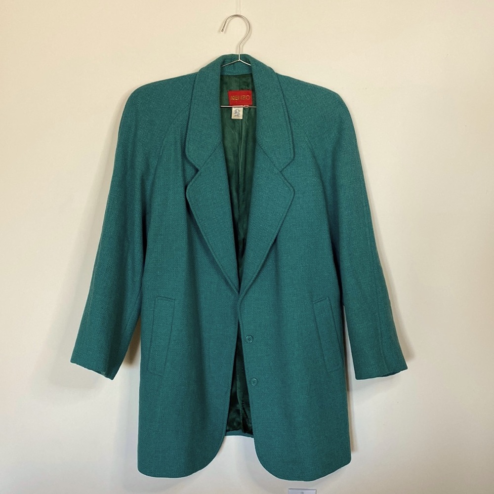 Kenzo Paris deep teal heavy wool knit overcoat